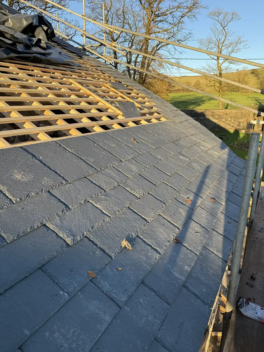 Natural slate roofing laid by hand