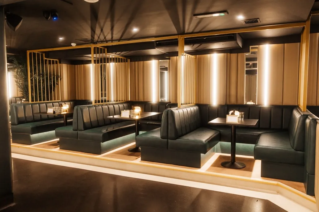 Baluga, booth seating and feature lighting