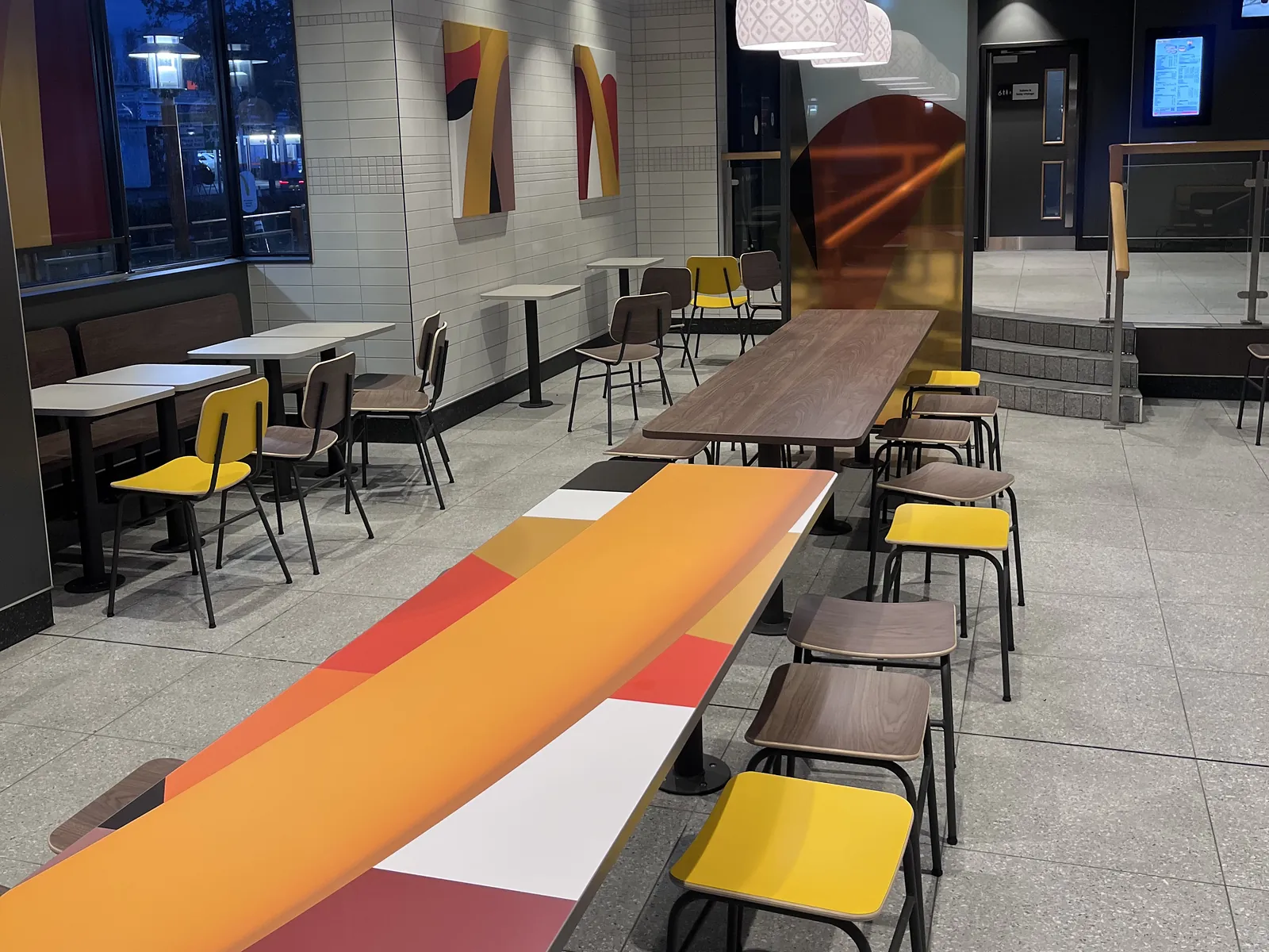 Communal bench and high-table seating