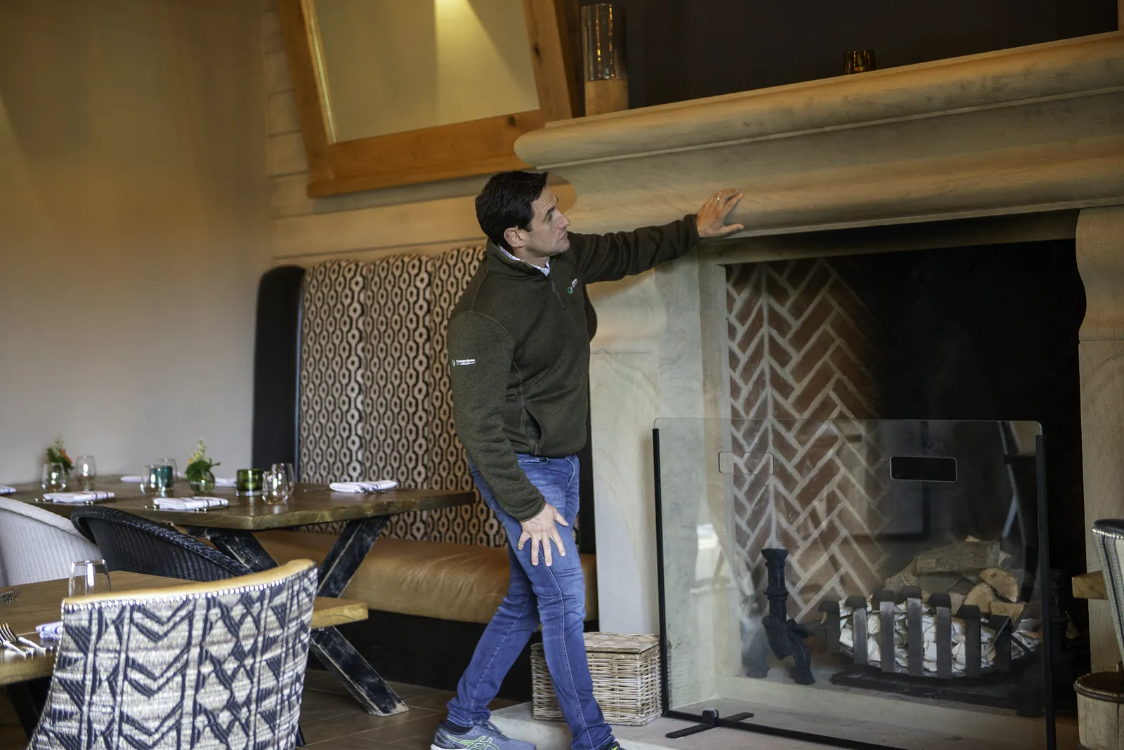 Ye Horns Inn, restored stone fireplace